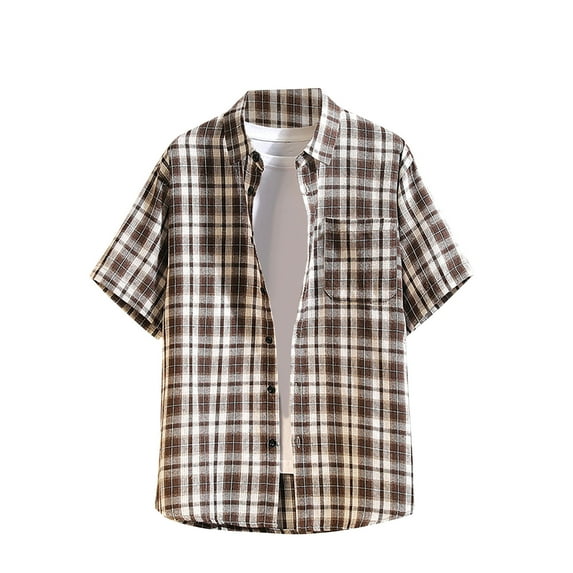Generic Mens Short Sleeve Button Down Shirt Plaid Button Up Shirts Casual Work Shirts