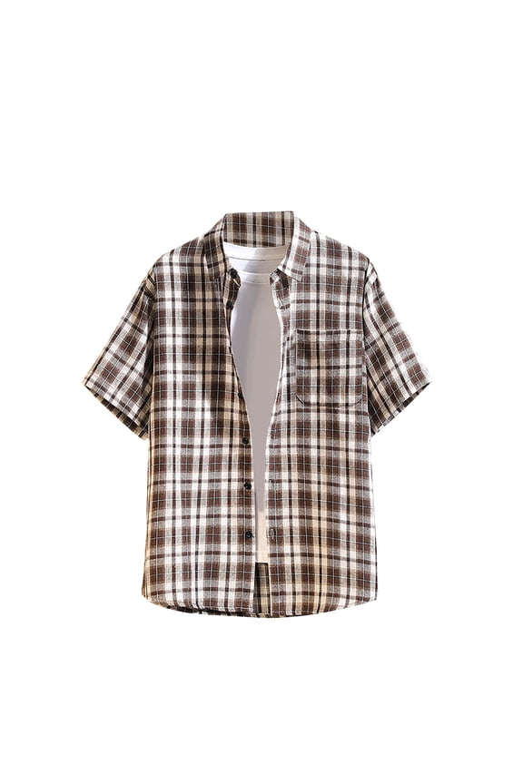 Mens Short Sleeve Button Down Shirt Plaid Button Up Shirts Casual Work Shirts