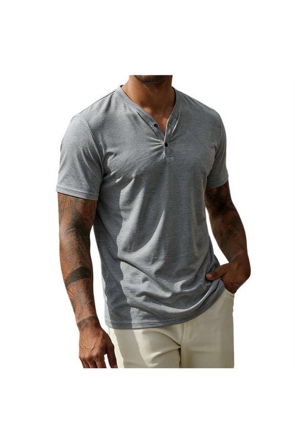 Mens Short Sleeve Henley Shirts Versatile Summer Athletic Pullovers Lightweight V Neck Workout Casual Tee Tops