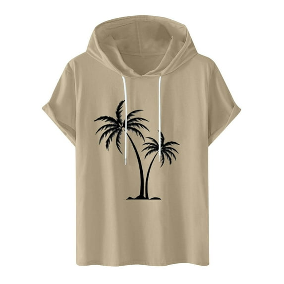 Generic Mens Short Sleeve Hoodies Palm Tree Printed Drawstring Hooded Sweatshirts Summer Casual Beach Pullover Tops