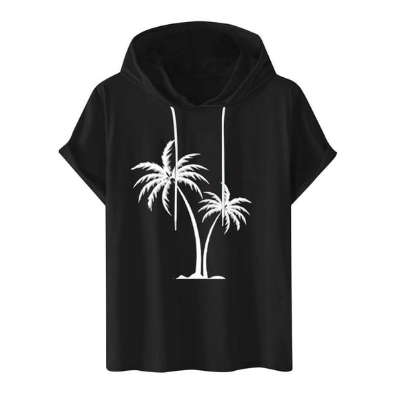 Generic Mens Short Sleeve Hoodies Palm Tree Printed Drawstring Hooded Sweatshirts Summer Casual Beach Pullover Tops