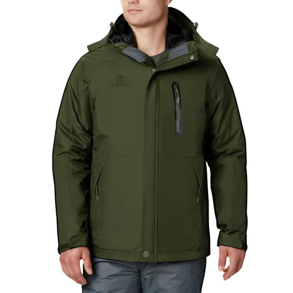 Generic Mens Ski Jacket Windproof Winter Coat with Hood Jackets for Men Green Outdoor Clothes S