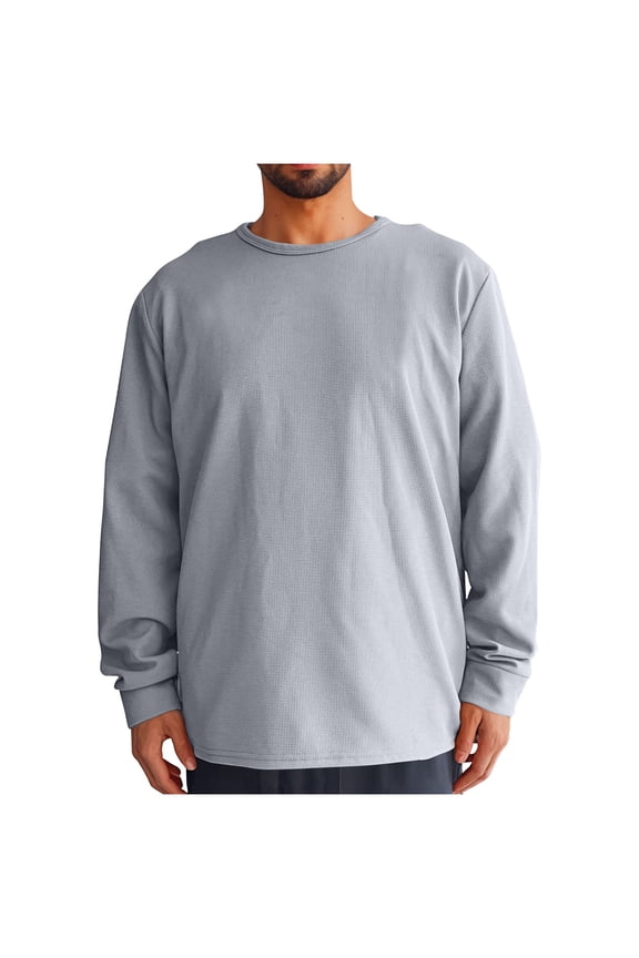 Mens Solid Color Long Sleeved T-Shirt Spring Casual Crewneck Pullover Shirt Classic Daily Workout Athletics Basic Tees