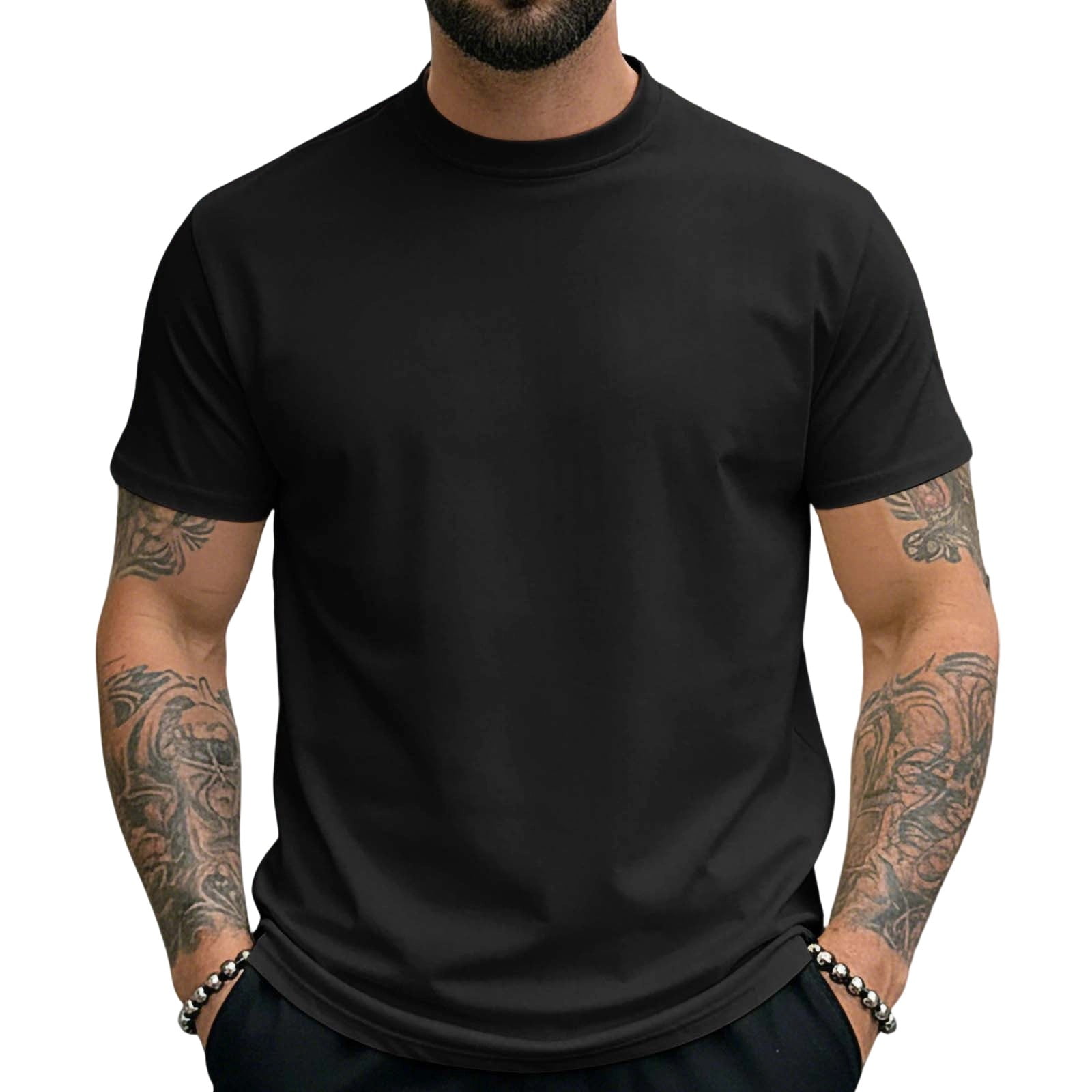 Generic Mens Solid Color T-Shirts Cotton Crewneck Short Sleeve Tees ...