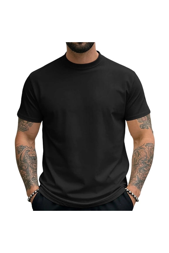 Mens Solid Color T-Shirts Cotton Crewneck Short Sleeve Tees Vintage Washed Basic Loose Workout Tops