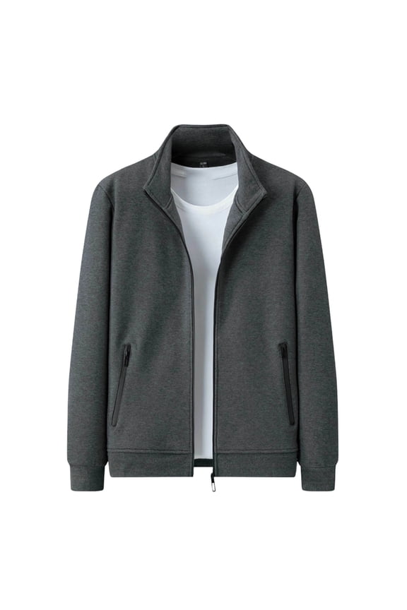 Mens Spring Autumn Jacket Sweaters Relax Fit Lapel Collar Raglan Sleeve Casual Ribbed Sweater with Zipper Pockets