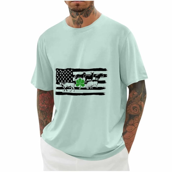 Generic Mens St. Patrick's Day Shirts Funny Shamrock Irish Graphic Short Sleeve Tee Shirts Oversized Summer Casual Workout Tops