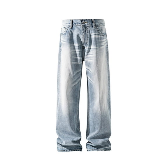 Generic Mens Straight Leg Jeans Y2k Baggy Skater Jeans Joggers Vintage Streetwear Hip Hop Denim Trousers