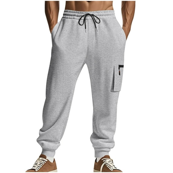 Generic Mens Sweatpants Comfy Fleece Elastic Waist Wide Leg Hiking Trousers Casual Open Bottom Athletic Pants with Pockets