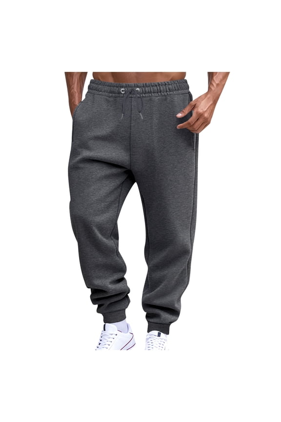 Mens Sweatpants Exercise Drawstring Rope Waist Sports Pants Elastic Waist Solid Athletic Long Pants with Pockets