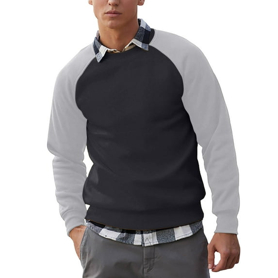 Generic Mens Sweatshirts Long Sleeve Loose Casual Color Block Pullover Tops Fall Winter Lightweight Comfy Basic Athletic T Shirts