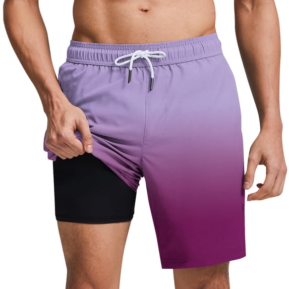 Generic Mens Swim Trunks 2 in 1 Swim Shorts Stretch Bathing Suit with Compression Liner Beach Board Short Swimsuit