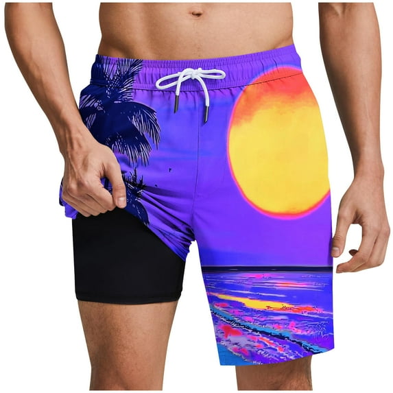 Generic Mens Swim Trunks with Compression Liner 9" Swim Trunks Quick Dry Surfing Beach Shorts