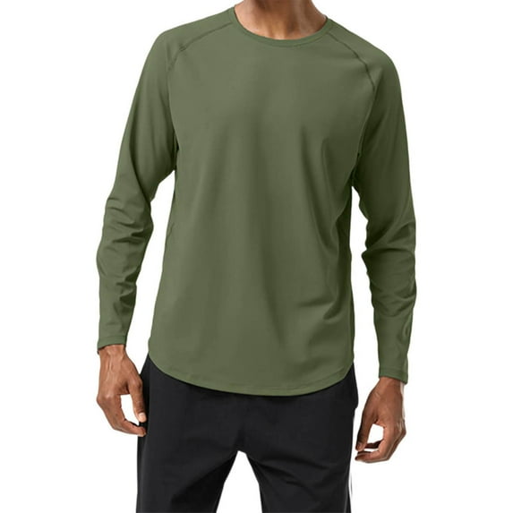 Generic Mens T-Shirt Solid Color Cotton Long Sleeve Crew Neck Tee Casual Moisture Wicking Athletic Workout Shirt