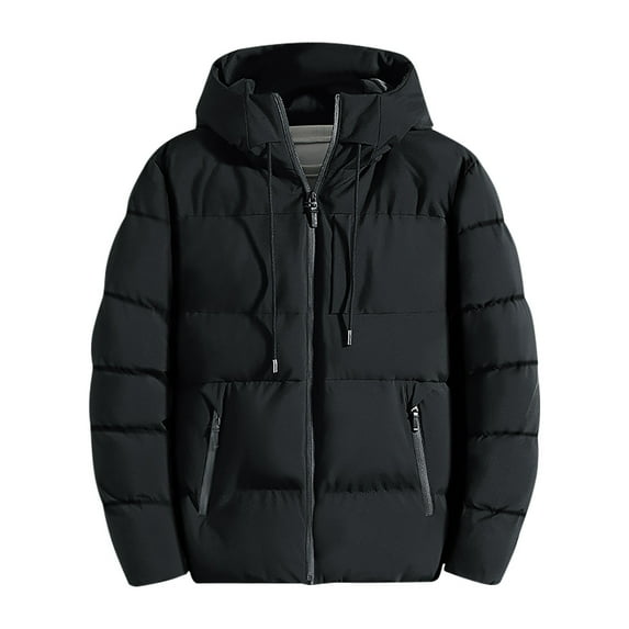 Generic Mens Thicken Cotton Hooded Coat Big and Tall Winter Waterprpoof Puffer Windproof Hood Down Quilted Parka Jacket