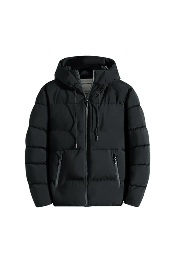 Mens Thicken Cotton Hooded Coat Big and Tall Winter Waterprpoof Puffer Windproof Hood Down Quilted Parka Jacket