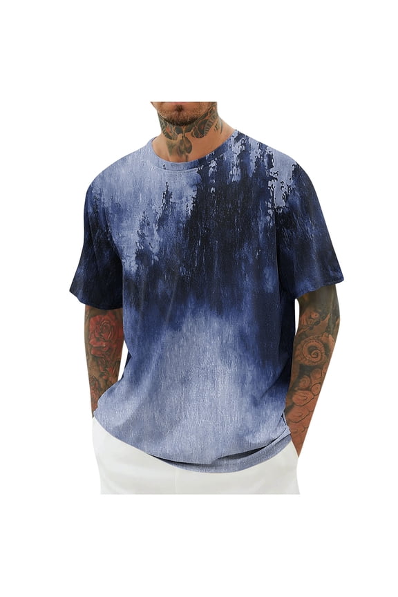 Mens Tie Dye Oversized T-Shirt Gradient Printed Short Sleeve T-Shirt Summer Casual Crew Neck Loose Fit Tee Shirts