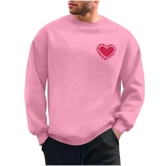 Generic Mens Valentines Day Sweatshirt Heart Printing Blouses Loose Long Sleeve Shirts Cozy Crew Neck Casual Parties Pullover