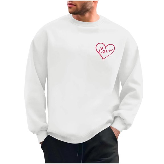Generic Mens Valentines Day Sweatshirt Heart Printing Blouses Loose Long Sleeve Shirts Cozy Crew Neck Casual Parties Pullover