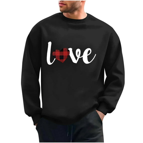 Generic Mens Valentines Sweatshirts Trendy Love Heart Printed Crewneck Shirts Long Sleeve Loose Crewneck Casual Tee Tops