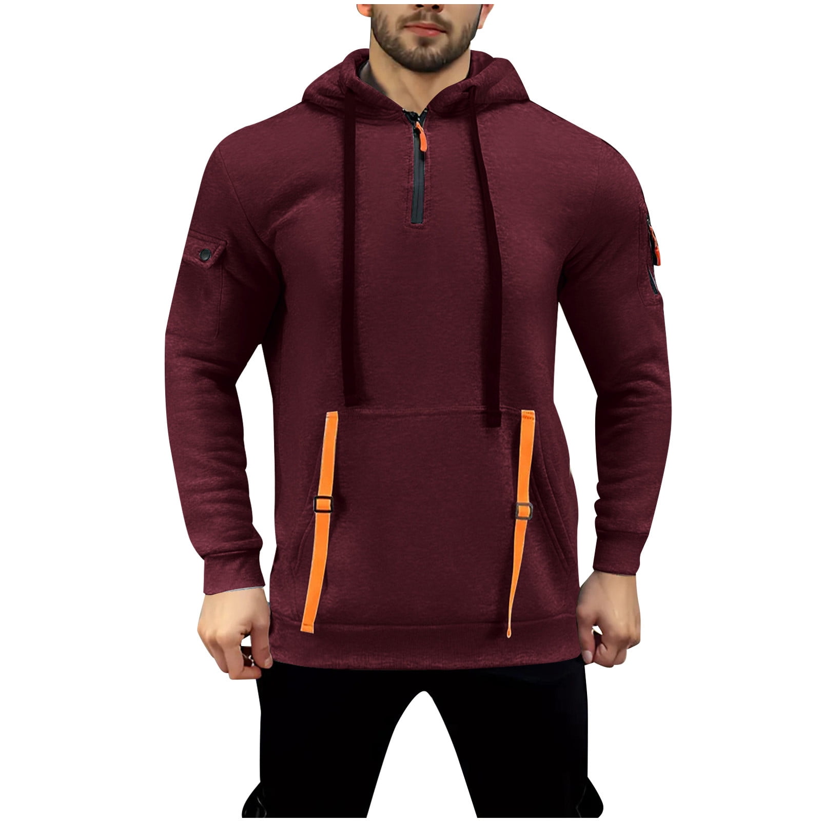 Men's Vintage Quarter Zip Pullover Hoodie - Tactical Camo Winter Workout Sweater