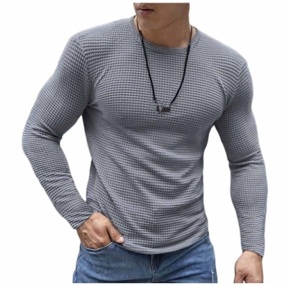 Generic Mens Waffle Knit Sweater Casual Crewneck Long Sleeve Muscle T Shirts Textured Gym Workout Pullover Sweatshirt