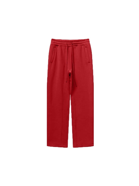 Mens Winter Fleece Straight Pants Unisex Soft Loose Comfortable Sport Trousers Solid Straight Sweatpants with Pockets