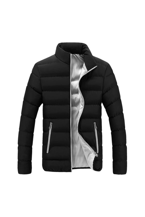 Mens Winter Jacket with Hood Quilted Puffer Down Jacket Full Zip Warm Thick Coats Cold Weather Work Outerwear