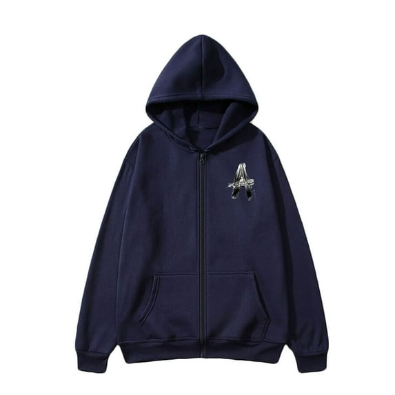 Generic Mens Zip Up Hoodies Y2k Letter Print Oversized Long Sleeved Sweatshirt Vintage Graphic Jackets Streetwear
