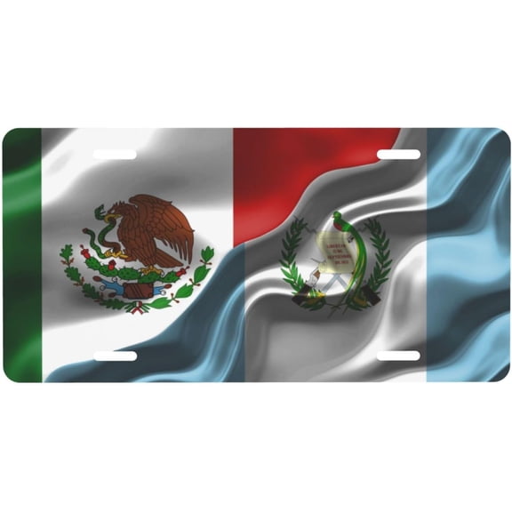 Generic Mexico Mexican Mex and Guatemala Guatemalan Flag Aluminum License Plate Fashion Golf License Plate Car Decoration 6x12 Inches Family Front License Plate 4-Hole, White, CP001