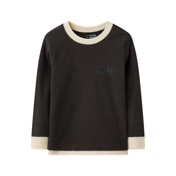 Generic Middle Large Children Warm Velvet Long Sleeved Thermal Underwear Bottoming Shirt Tops for Toddler Boys Girls Comfortable for Holiday Christmas Party（5-6 Years Gray）