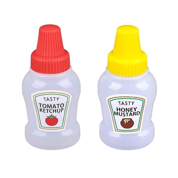 Generic Mini Condiment Squeeze Bottles, Sauce Containers for Lunch Box, Portable Honey Sauce Salad Dressing Dispensers Jars Containers, 2pcs, 25ml, Yellow, Red