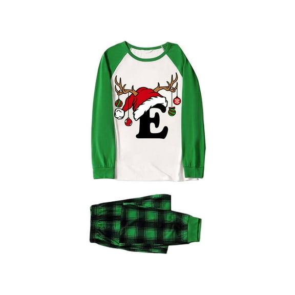 Generic Mom and Son Matching Outfits Dad Family Matching Christmas Pajamas Set 2024 Family Xmas Sleepwear Letter E Print Loungewear for Couples and Kids(L,Green-1)