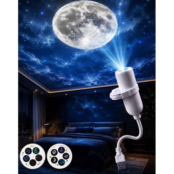 Generic Moon Galaxy Ocean Night Light Projector, LED Starry Sky Ceiling Lamp with 360° Flexible Gooseneck, USB Plug-in Ambient Lighting for Bedroom Decor