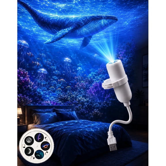 Generic Moon Galaxy Ocean Night Light Projector, LED Starry Sky Ceiling Lamp with 360° Flexible Gooseneck, USB Plug-in Ambient Lighting for Bedroom Decor