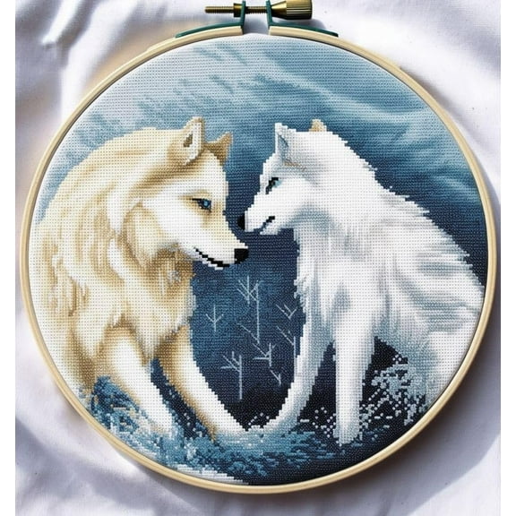 Generic Mountain Wolf Cross Stitch Kits with Hoop for Beginners Stamped Cross-Stitch Supplies Needlework DIY 11CT 3 Strands Cotton Thread Printed DIY Needlepoint Kits 3535cm (CB69), FIF-YPCIXIU3569
