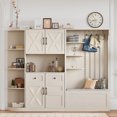 thumbnail image 1 of Generic Multifunctional Left/Right Hall Cabinet & Hall Tree 2-in-1, Storage Organizer with 4 Hooks & Shelves, for Entryway Hallway Living Room Kitchen, antique Beige, 1 of 9