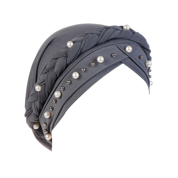 Generic Muslim Turban Pre-Tied Twisted Braid Hair Cover Wrap Hat African Beanie Headwraps for Black Women Women's Soft Monochrome Single Braid Hat Pin Baotou Hat