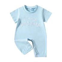 Generic Newborn Baby Boy Romper Brother Letter Embroidery Short Sleeve Romper Jumpsuit One Piece Infant Clothes for 0-18 Months