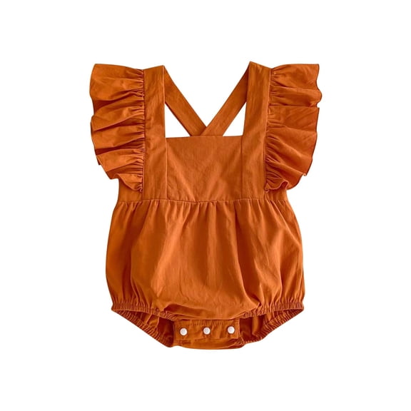 Generic Newborn Baby Boys Girls Ruffle Rompers Summer Outfit Jumpsuit Linen Bodysuits Adjustable Strap Jean Romper for 0-10months