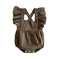 Generic Newborn Baby Boys Girls Ruffle Rompers Summer Outfit Jumpsuit Linen Bodysuits Adjustable Strap Jean Romper for 0-10months