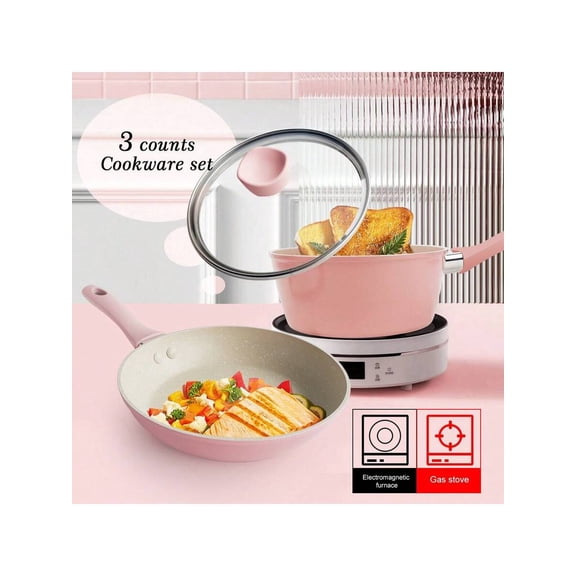 Generic Non-Stick Cookware Set 3-Piece Frying Pan and Soup Pot Induction Compatible Easy Clean Stovetop Breakfast Pan Set for Gas and Electric Stoves Black