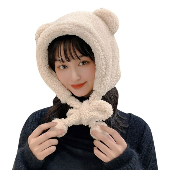 Generic Novelty Bear Earflap Hat For Women Women Winter Warm Windproof Hat Ski Riding Warmer Cute Cartoon Bear Ear Draw String Hat Adjustable Cap For Women Girl Unisex Pom Knit Winter Hat