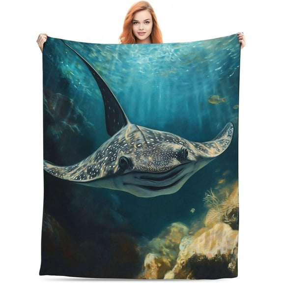 Generic Ocean Stingray Blanket, Flannel Throw Blanket, 50x60in, Stingray Color, Perfect for Home Decor, Gifting, Reading, Napping, Camping, Travel