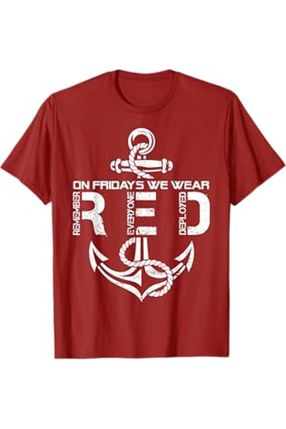 Generic On Fridays We Wear Red Sailor Anchor Military Support T-Shirt, Red