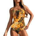 thumbnail image 1 of Generic One Piece Swimsuits for Women Tummy Control Tropical Print Ruched Bathing Suit Square Neck High Cut Swimwear, 1 of 5