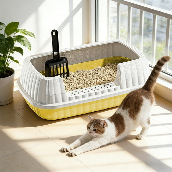 Generic Open Top Cat Litter Box Pet Litter Tray Cat Sandbox Pet Supplies High Sides Cat Toilet Kitten Potty Toilet for Bunny