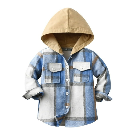 Generic Outwear Long Sleeve Hooded Plaid Jacket Toddler Kids Boys Girls Breathable Comfortable Autumn Winter Clothes for Indoor Outdoor(3-4 Years Purple)