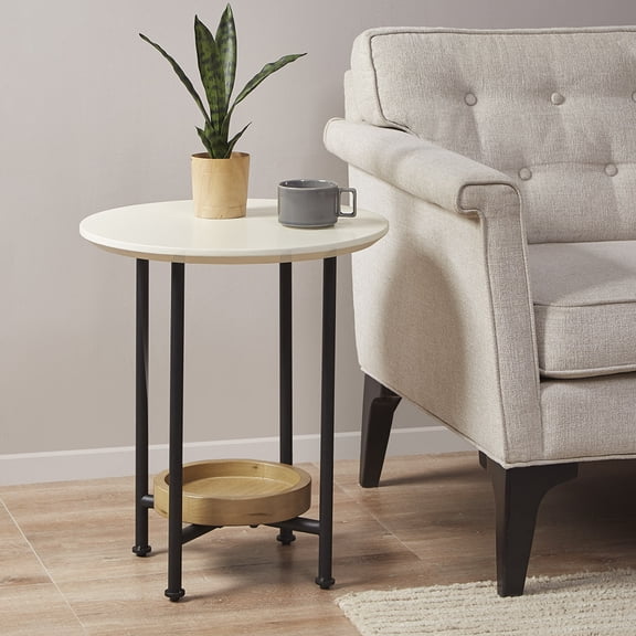Generic Oval End Table - White Top, Black Metal Base - 20 x 20