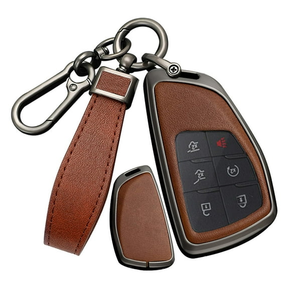 Generic PU Leather Smart Key Fob Cover with Keychain, Fit for Keyless 3/4/5/6 Button, Compatible with Buick Envision Avenir, Chevy Traverse, 2025 Equinox Active, 2024 GMC Yukon Denali, Sierra, Silver